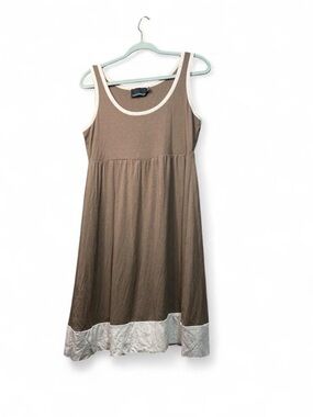 Cynthia Rowley Taupe & Cream Sleeveless Empire Waist Dress | Size Large